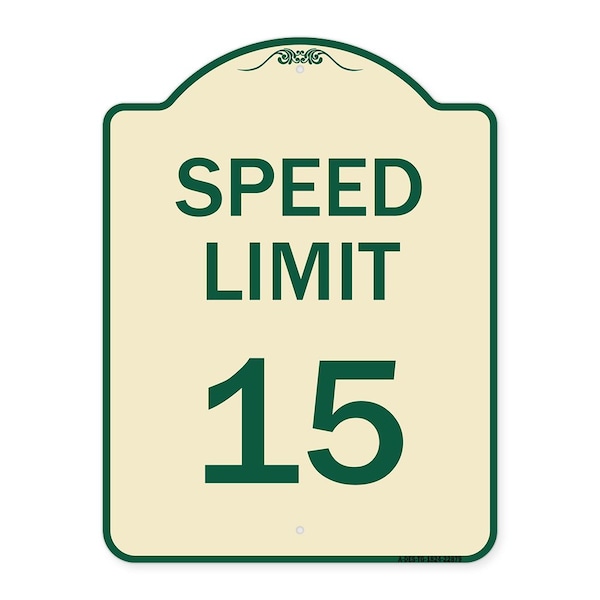 Signmission Designer Series Speed Limit 15 Mph, Tan & Green Heavy-Gauge Aluminum Sign, 24" x 18", TG-1824-22879 A-DES-TG-1824-22879 - main